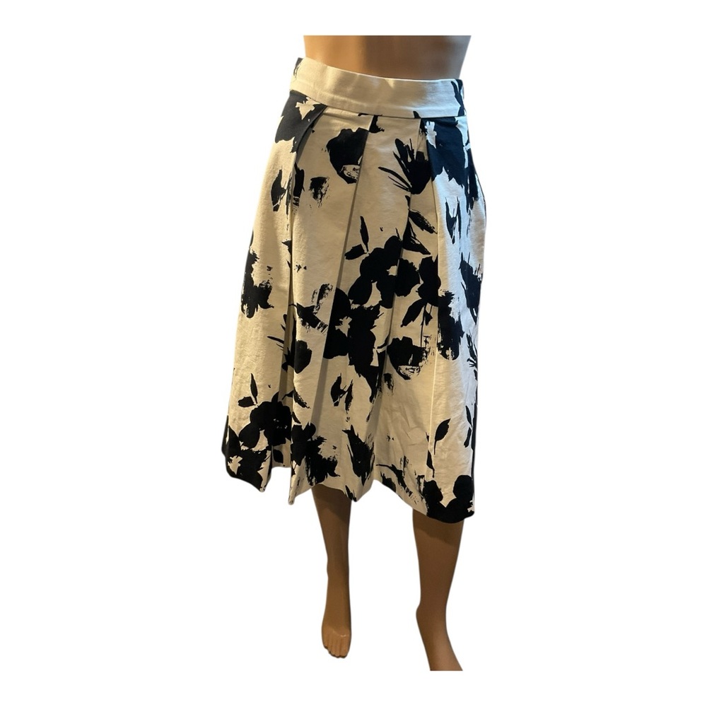 Zara Black and White Floral Pleated Midi Skirt